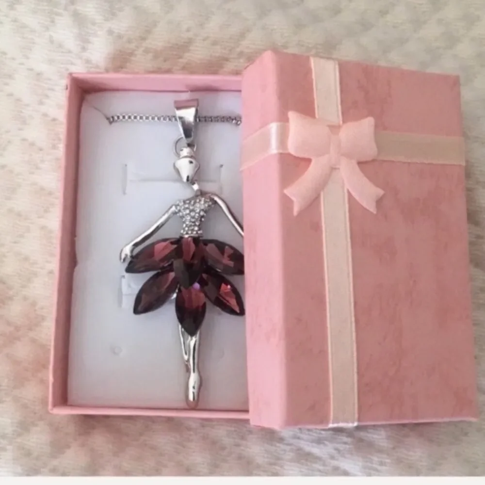 Crystal Ballerina Dancer Long Pendant Necklace Tutu Ballet